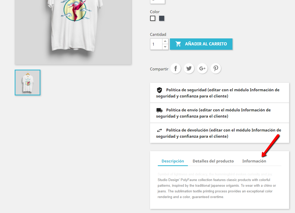 Pestaña adicional productos Prestashop