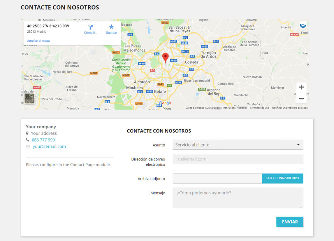 Visualización mapa formulario de contacto Prestashop