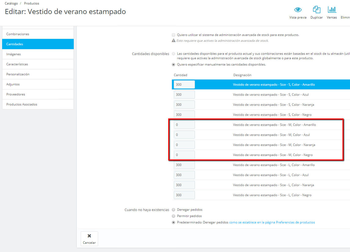 Visualización productos con combinaciones sin stock Prestashop 1.6