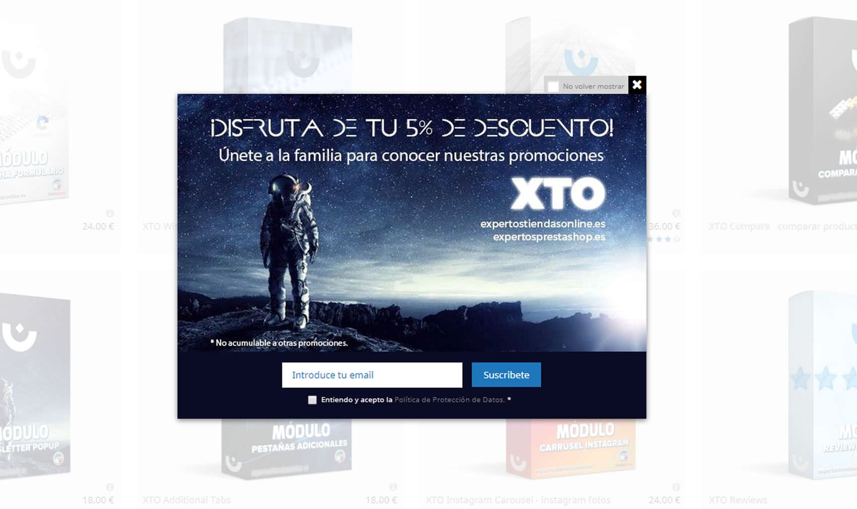 Visualización XTO Newsletter mediante un popup
