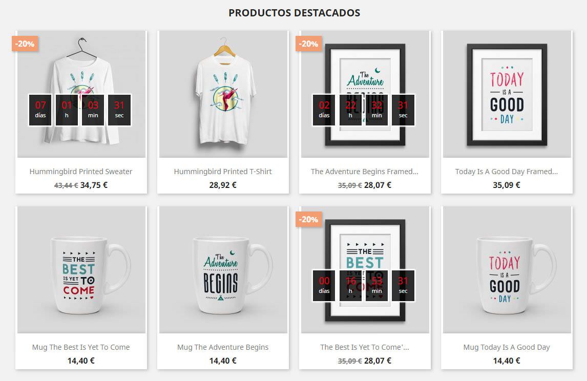 Contador tiempo restante ofertas productos home