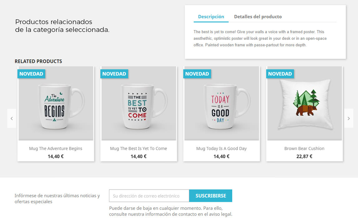 Visualización productos relacionados de la categoría seleccionada
