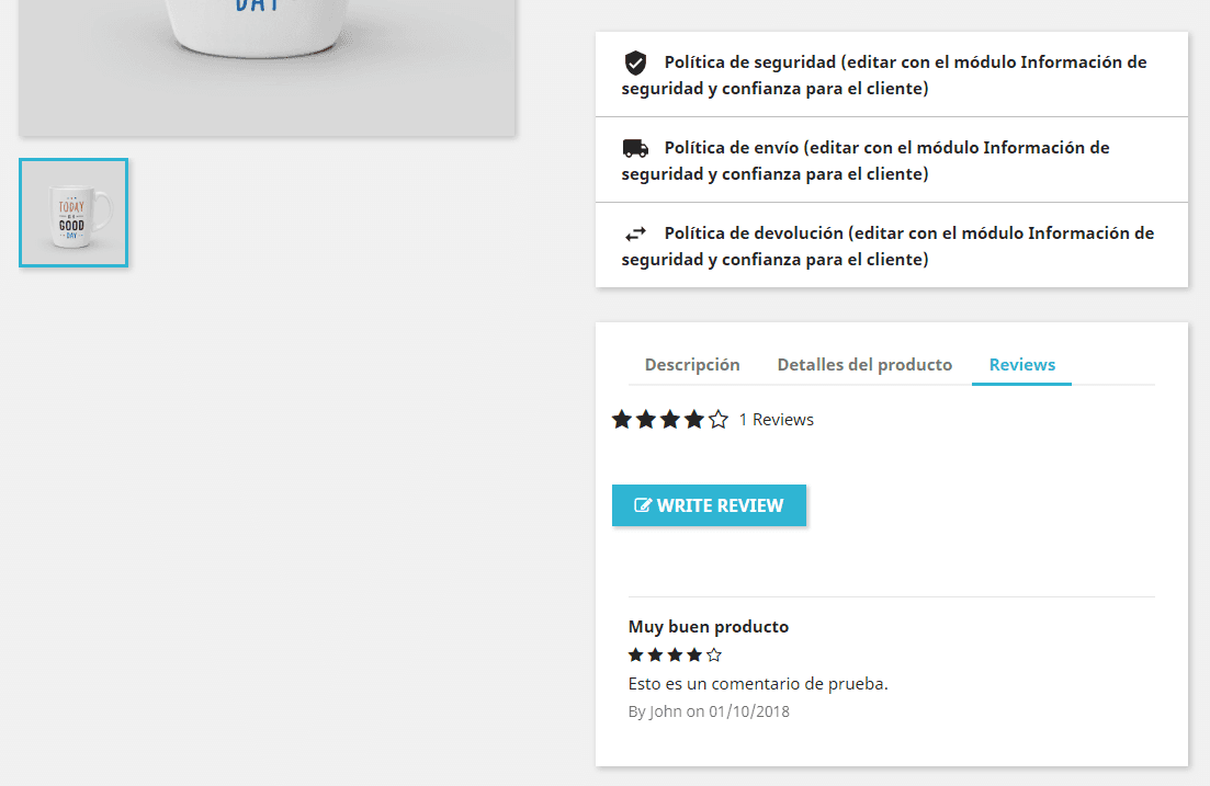 Ver comentario de usuarios tienda online Prestashop