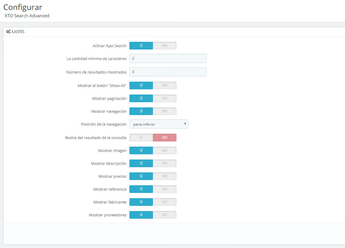 Configuración buscador avanzado Prestashop