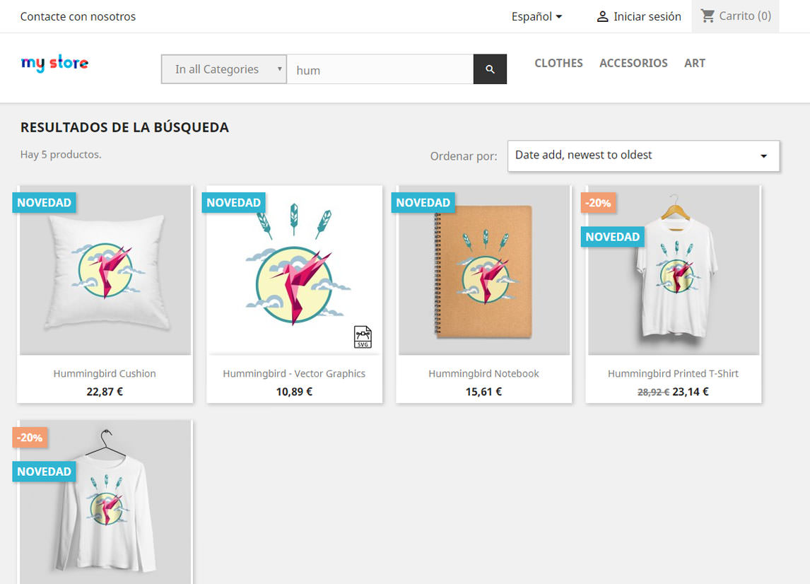 Resultados de búsqueda Prestashop