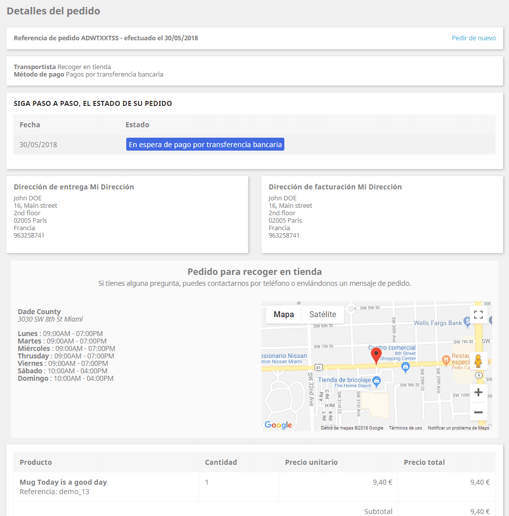 Muestra la tienda seleccionada en el pedido
