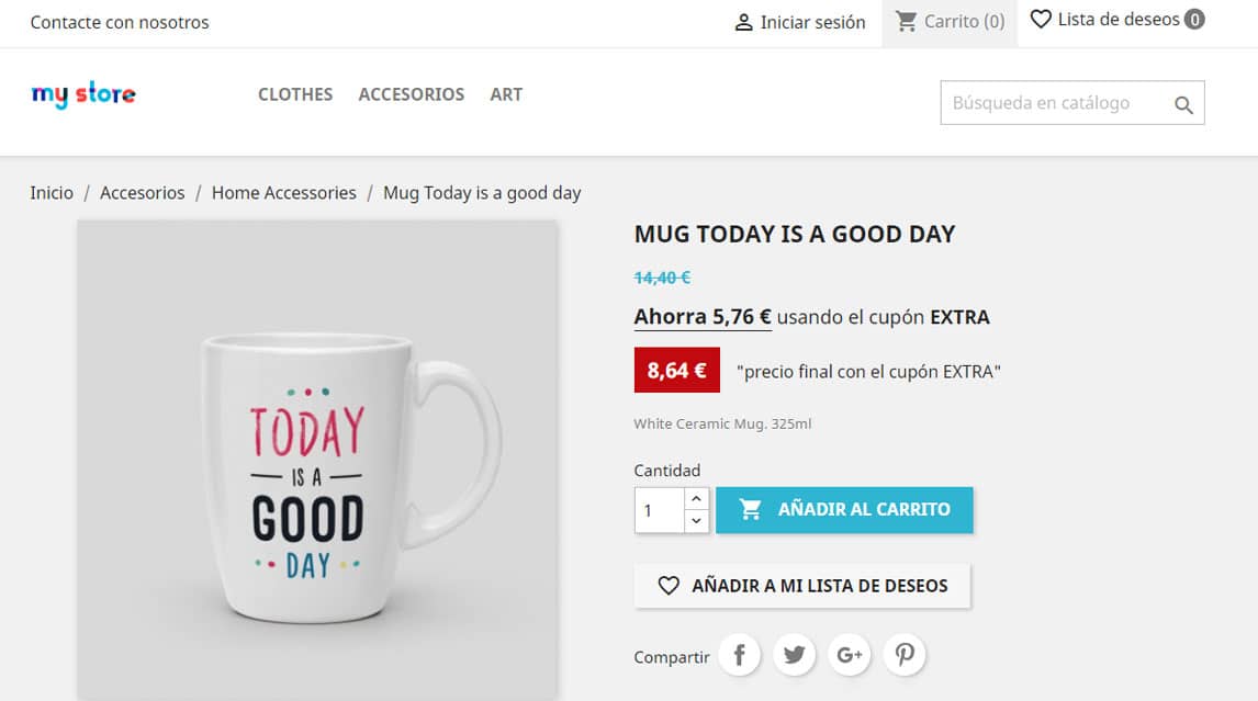Visualización cupones destacados en los productos