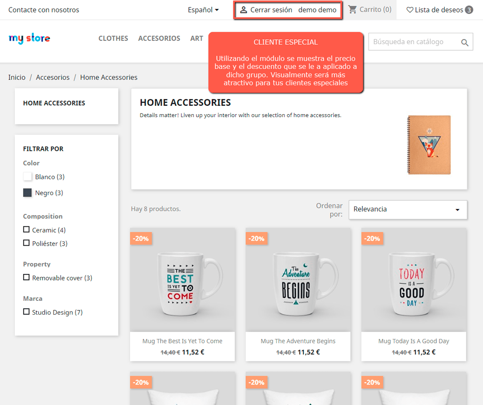 Mostrar el precio con el descuento a grupos de clientes especiales