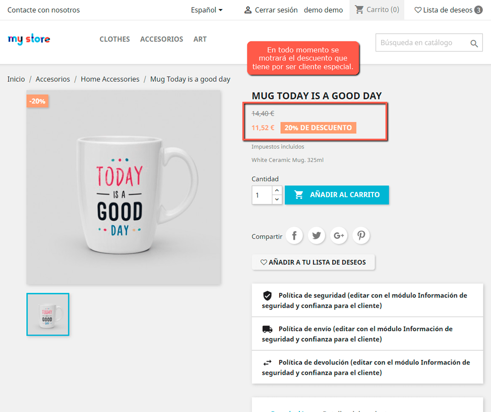 Producto: Mostrar el precio con el descuento a grupos de clientes especiales