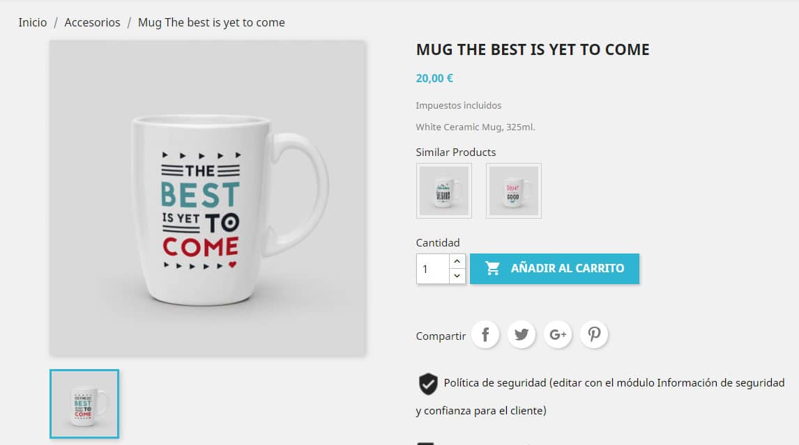 Productos relacionados o similares en Prestashop