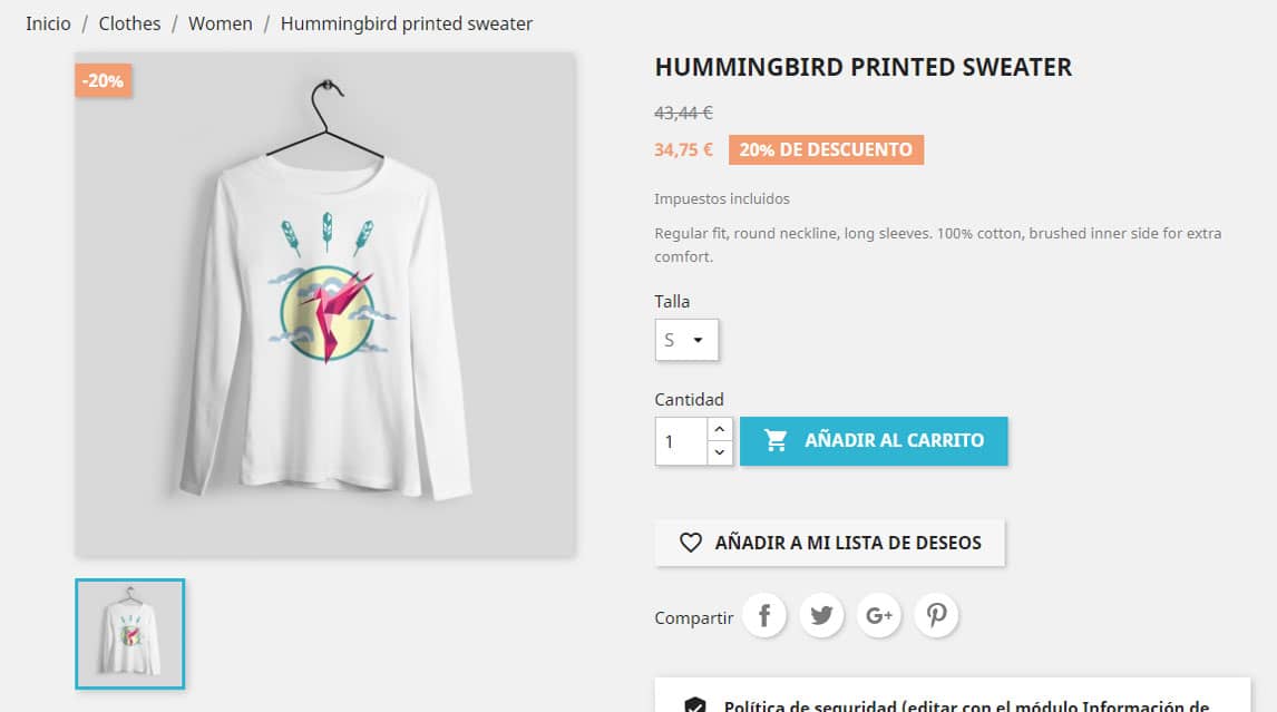 Añadir producto a mi lista de deseos Prestashop
