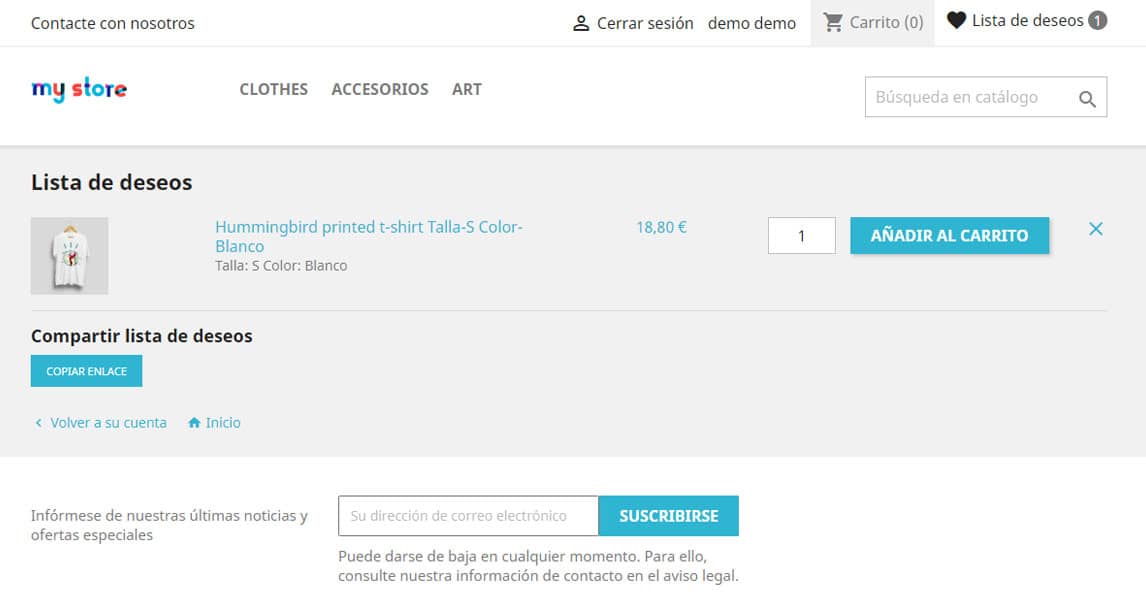 Lista de deseos Prestashop