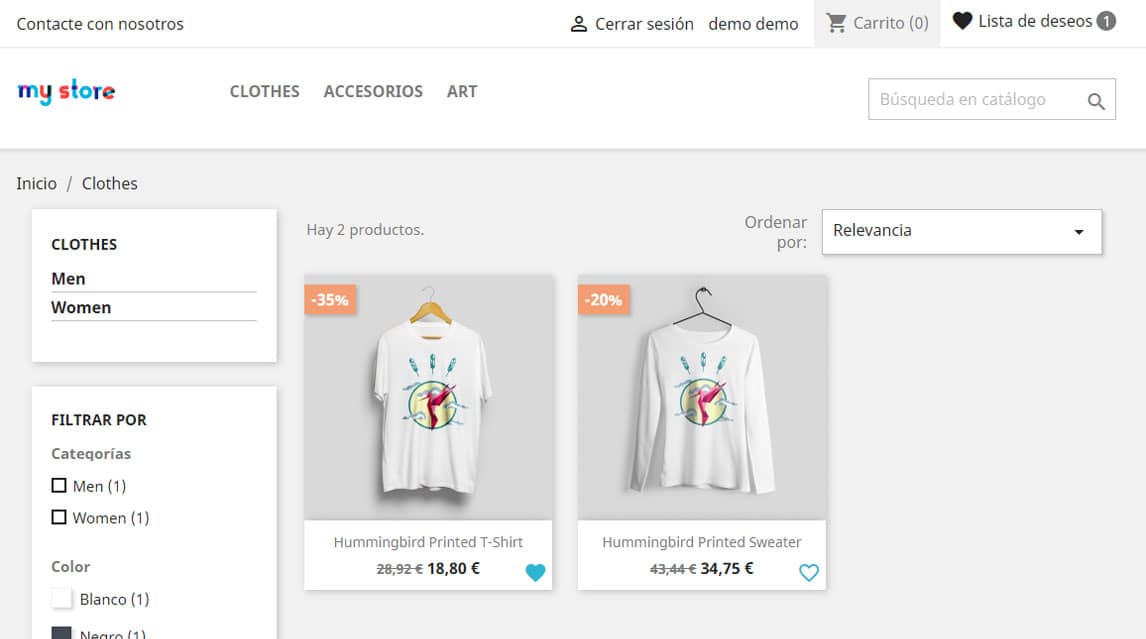 Lista de deseos categorías Prestashop